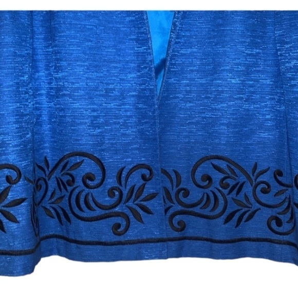 NEW Silk Land Blue Blazer Women's 3X Open Front 100% Silk Black Embroidered Trim - Picture 4 of 10